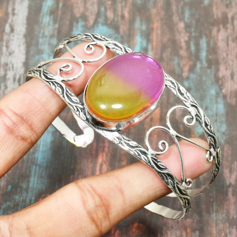 Tranquil Glow – Fluorite Filigree Silver Cuff