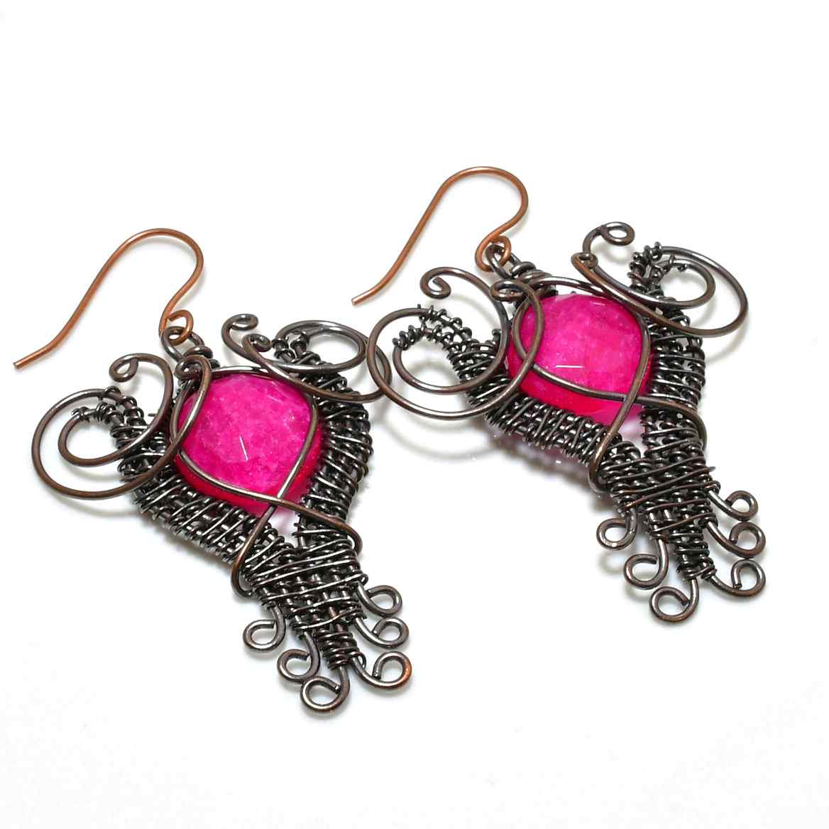Rosy Reverie – Pink Stone Wirewrap Earrings
