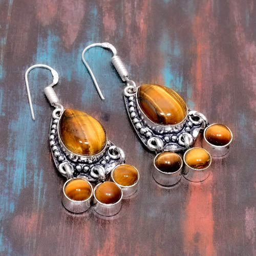 Aria’s Strength – Sterling Tiger’s Eye Filigree Earrings