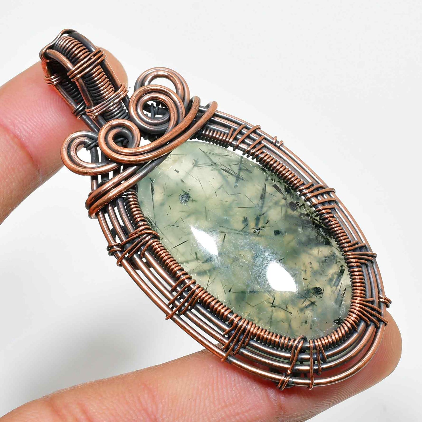 Verdant Harmony – Green Quartz & Copper Pendant