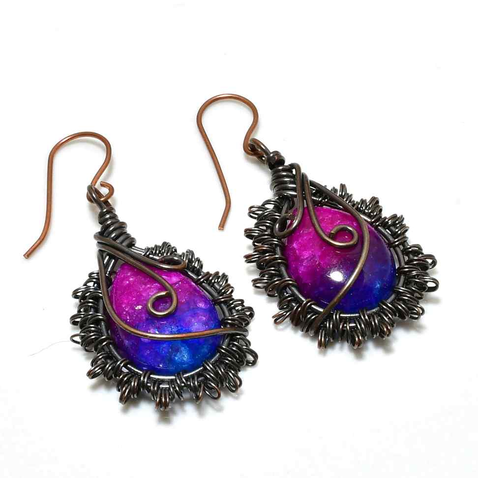 Cosmic Embrace – Dyed Agate & Copper Earrings