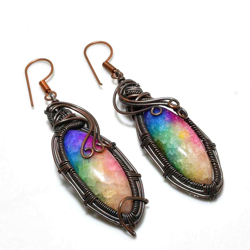 Aurora Cascade – Rainbow Quartz Copper Earrings