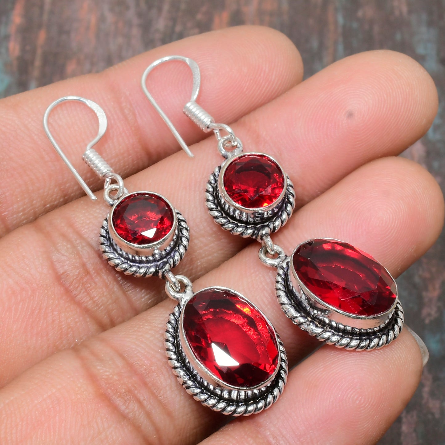 Crimson Embrace – Sterling Silver Ruby Earrings