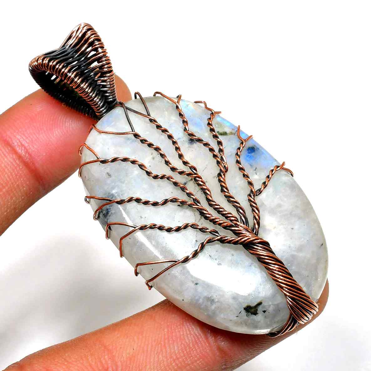 Luna’s Arbor – Moonstone Copper Tree Pendant