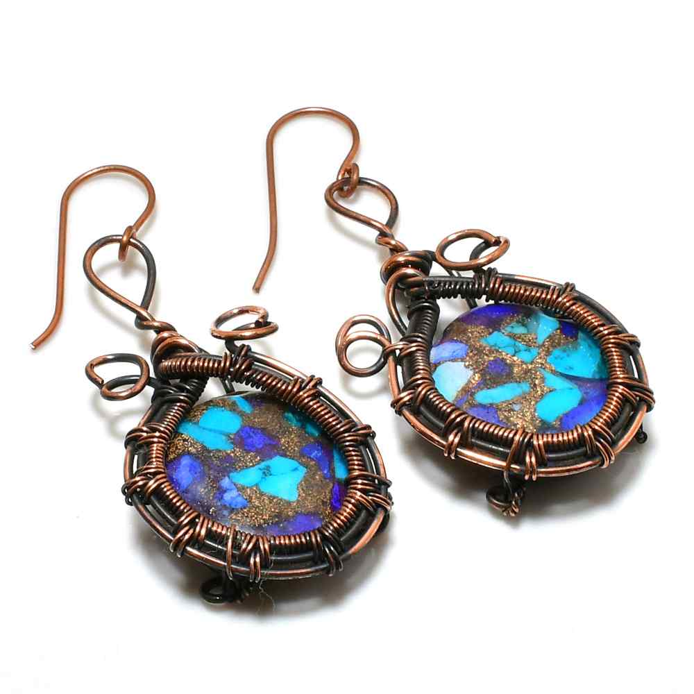 Ocean’s Dream – Copper-Wrapped Blue Opal Earrings