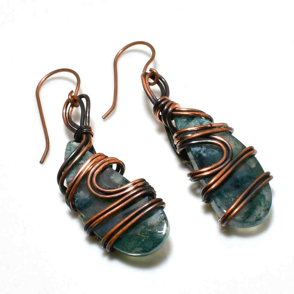 Sylvan Serenity – Moss Agate Copper Earrings