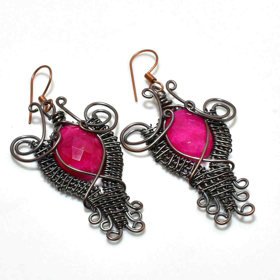 Scarlet Ember – Handcrafted Ruby Wire Earrings