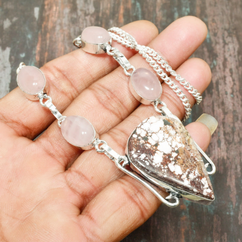 Seraphina’s Embrace – Rose Quartz & Earthstone Silver Necklace