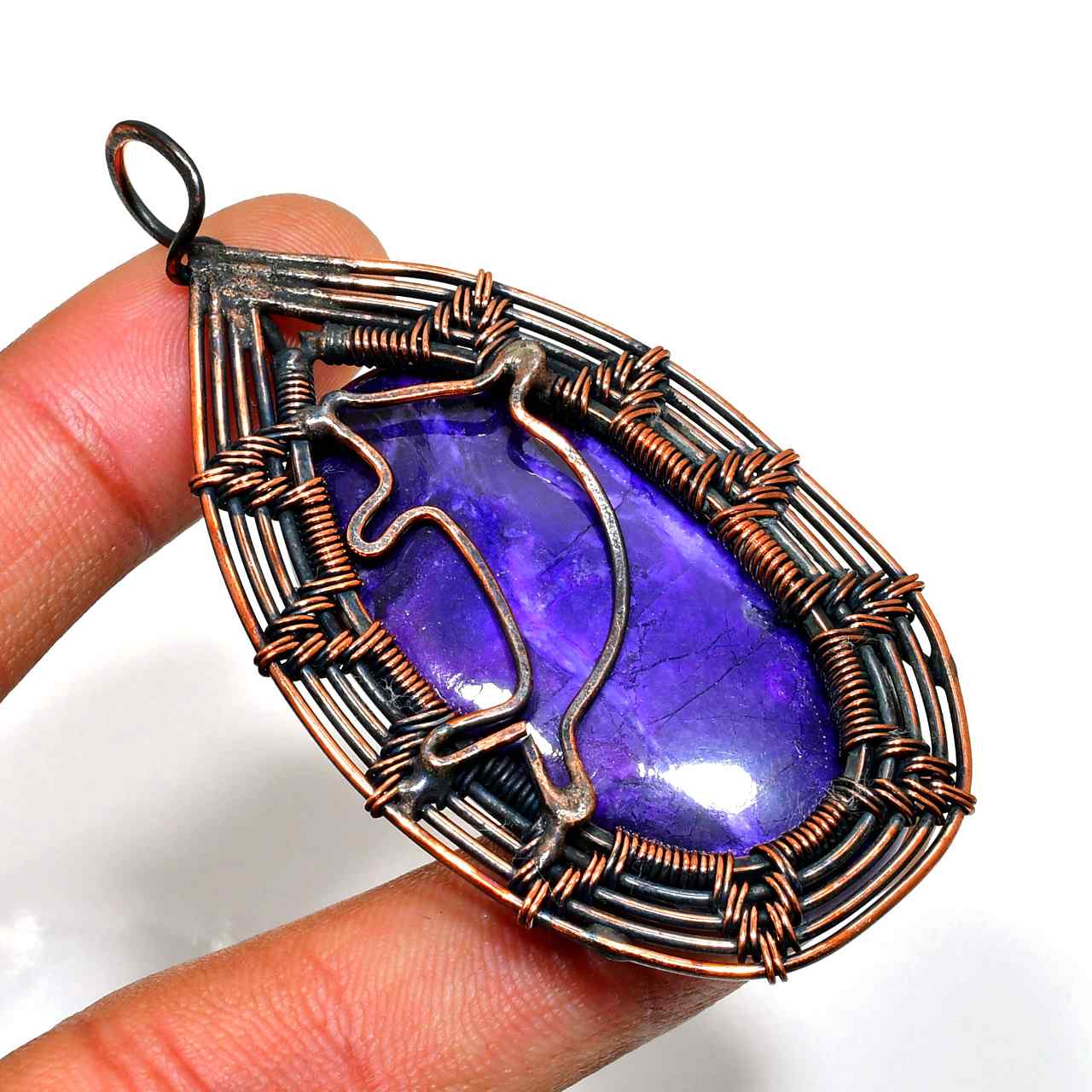 Ezra’s Veil – Oxidized Copper Amethyst Pendant