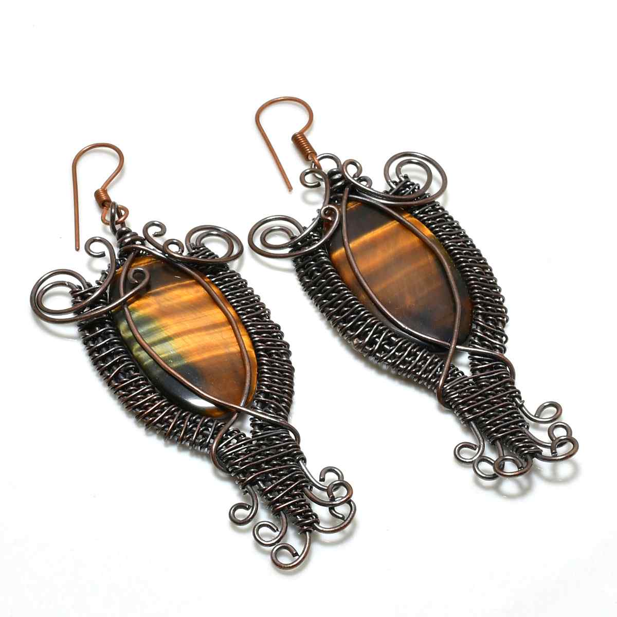 Ember’s Roar – Tiger’s Eye Copper Earrings