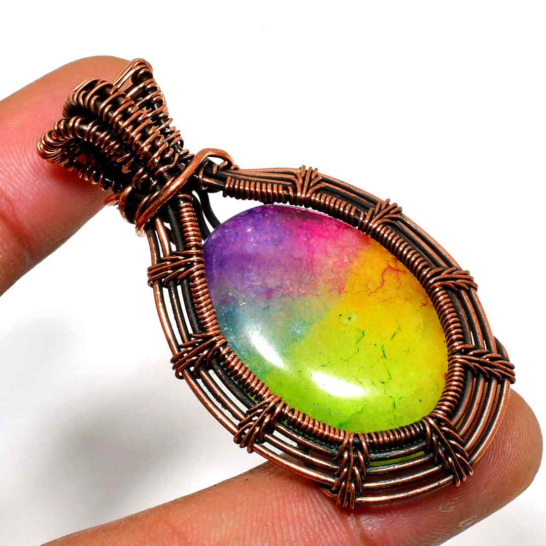 Aurora’s Prism – Rainbow Fluorite Copper Pendant