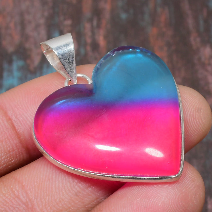 Tranquil Heart – Blue & Pink Agate Silver Pendant