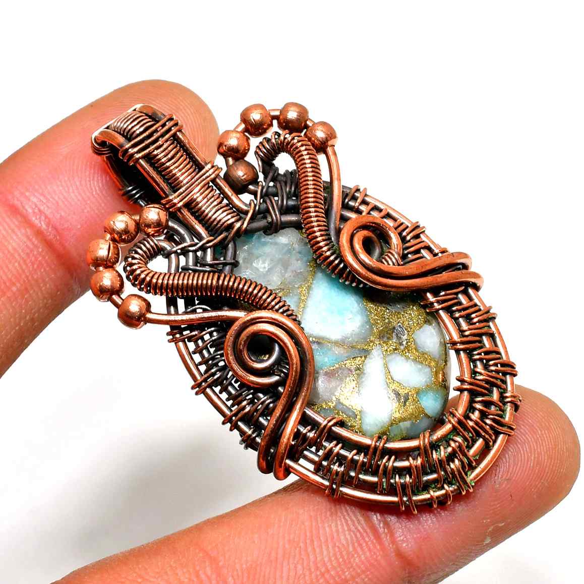 Gaia’s Harmony – Natural Stone Copper Pendant