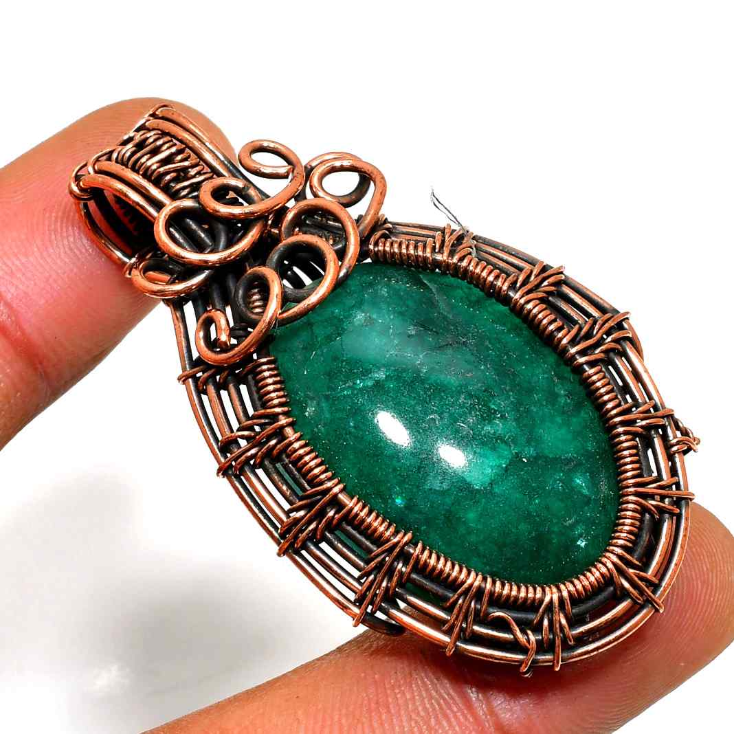 Ezra’s Veil – Emerald & Copper Wire Pendant