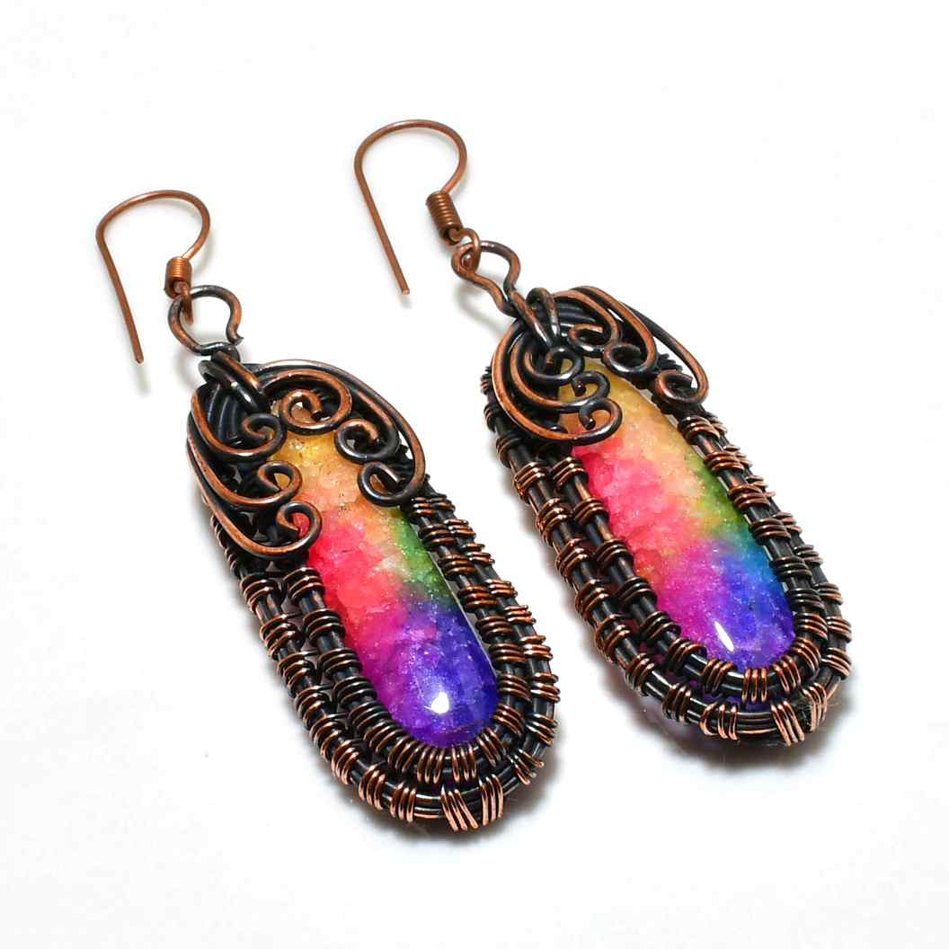 Rainbow Reverie – Copper-Wrapped Rainbow Crystal Earrings