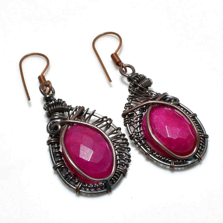 Fuchsia Muse – Oxidized Copper Wire Earrings