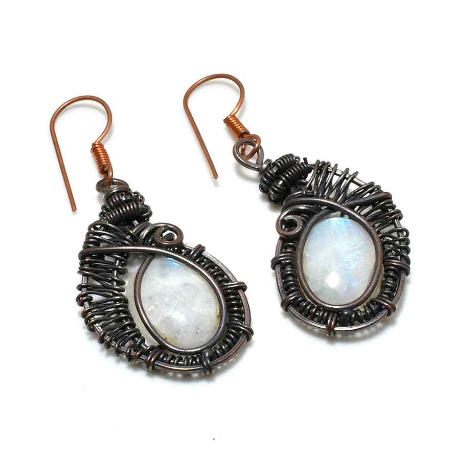 Moonlit Essence – Copper Moonstone Earrings