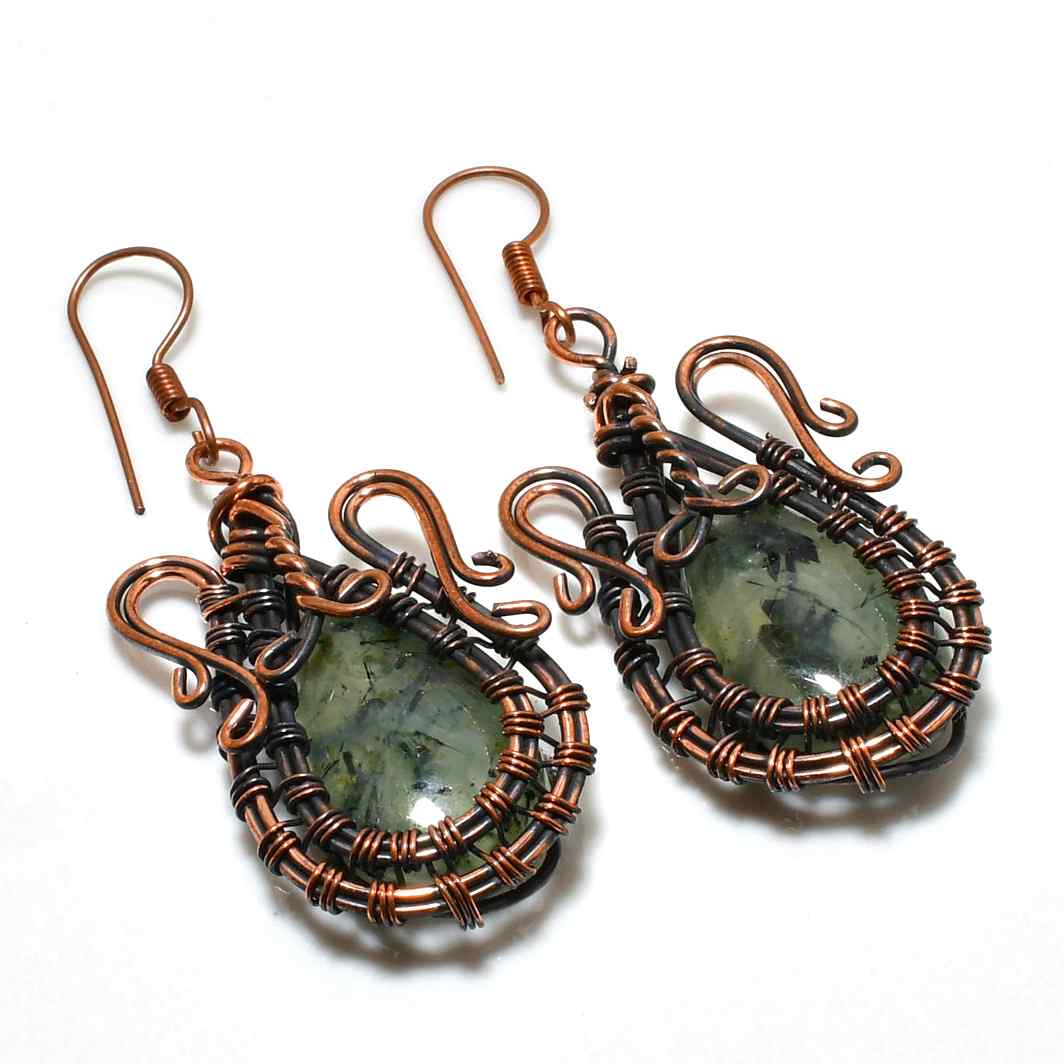 Verdant Harmony – Copper Wrapped Green Gemstone Earrings