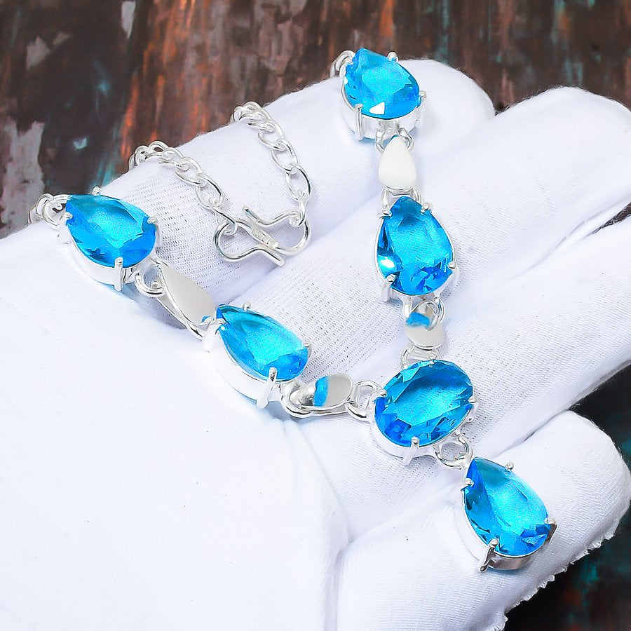 Sea Serenity – Blue Gemstone Silver Bracelet
