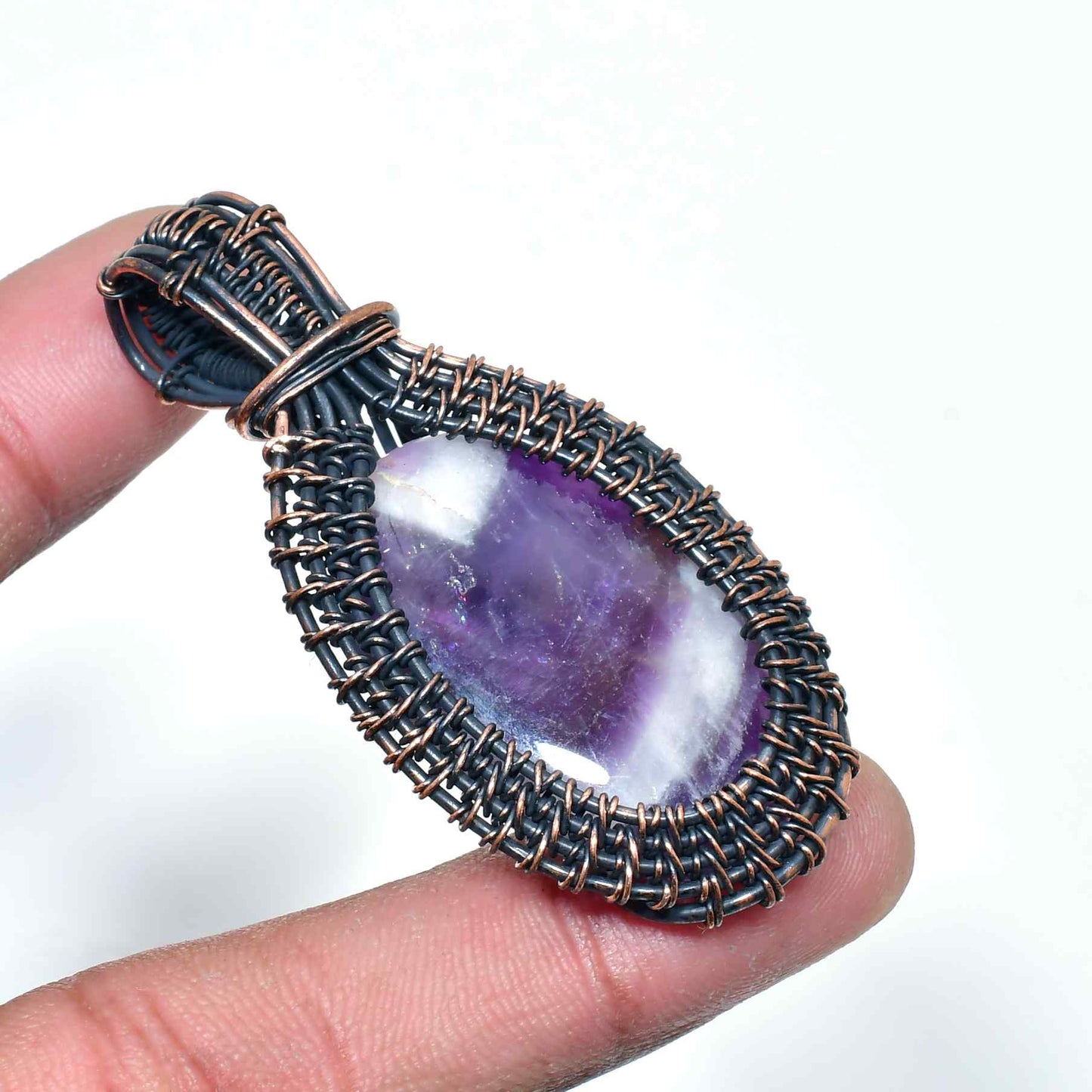 Ezra’s Veil – Handcrafted Amethyst Copper Pendant