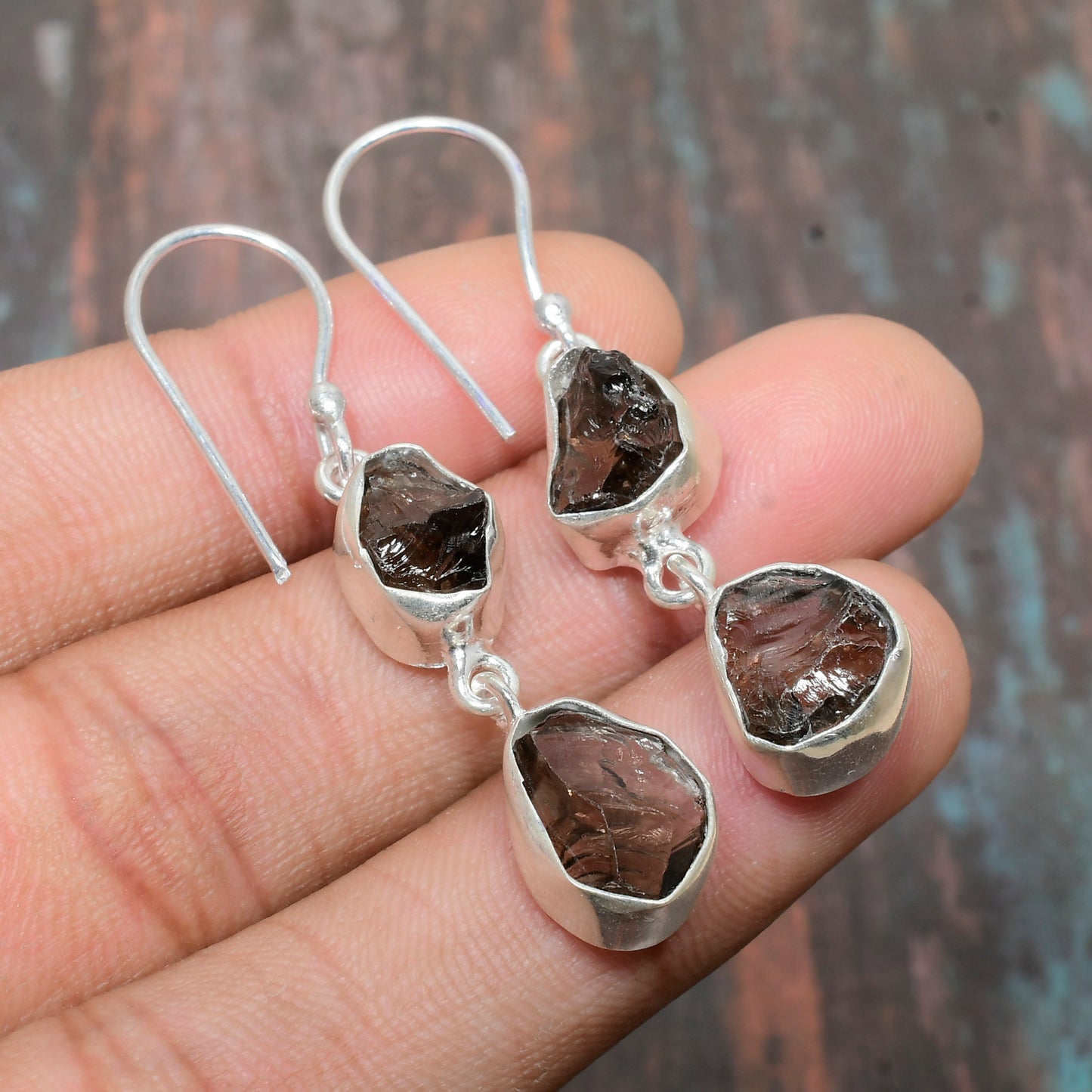 Terra’s Touch – Raw Tourmaline Sterling Silver Earrings