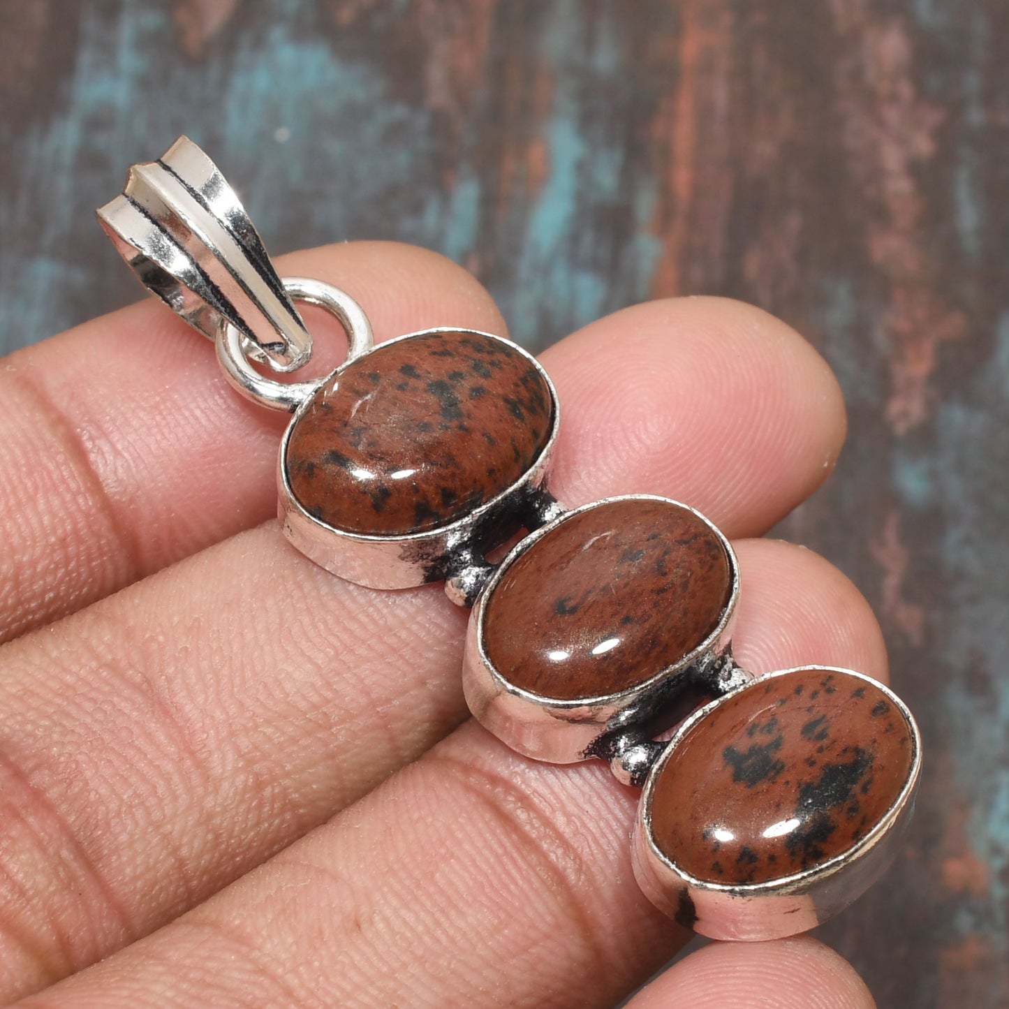 Ember Trine – Mahogany Obsidian Silver Pendant