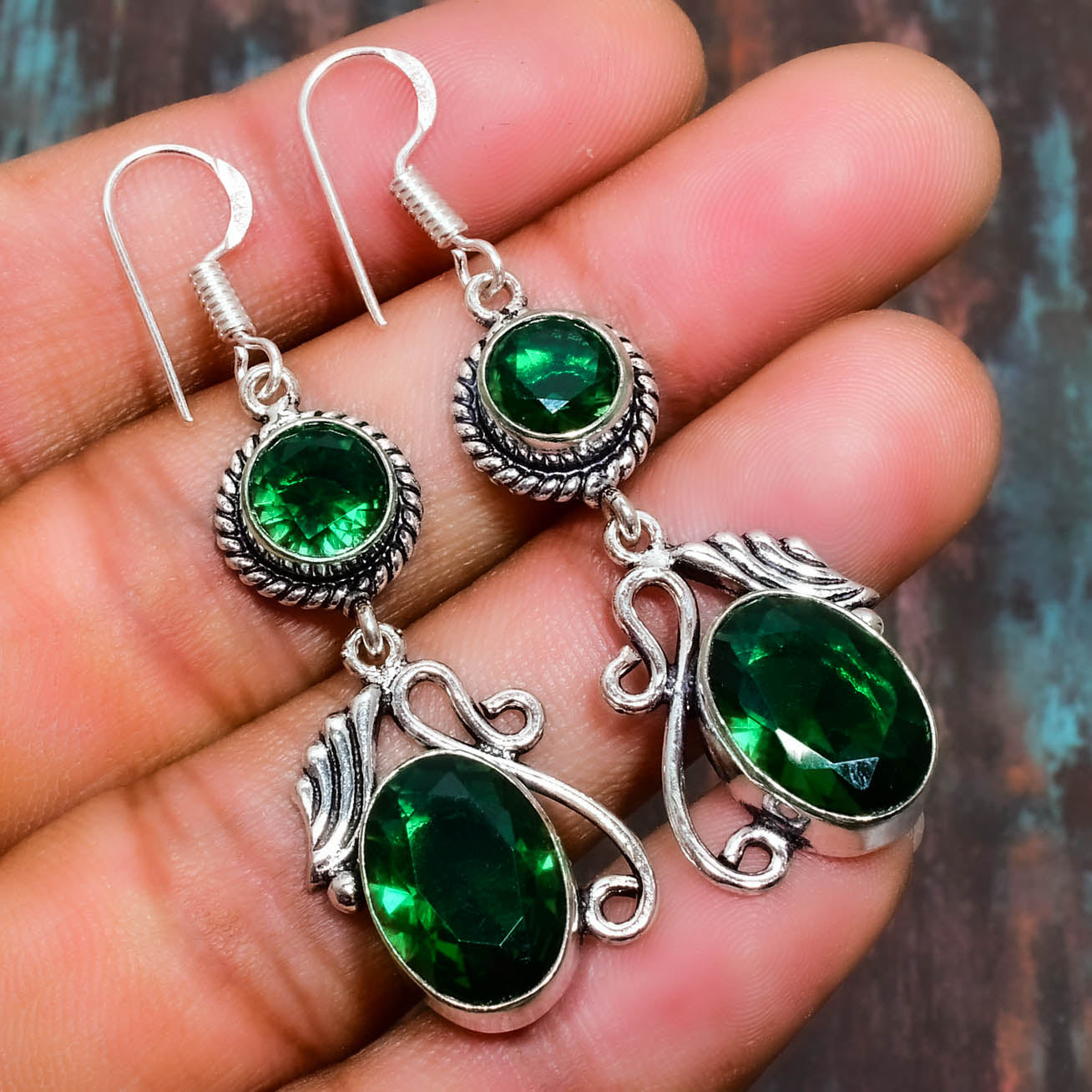 Sylvan Harmony – Silver & Emerald Earrings