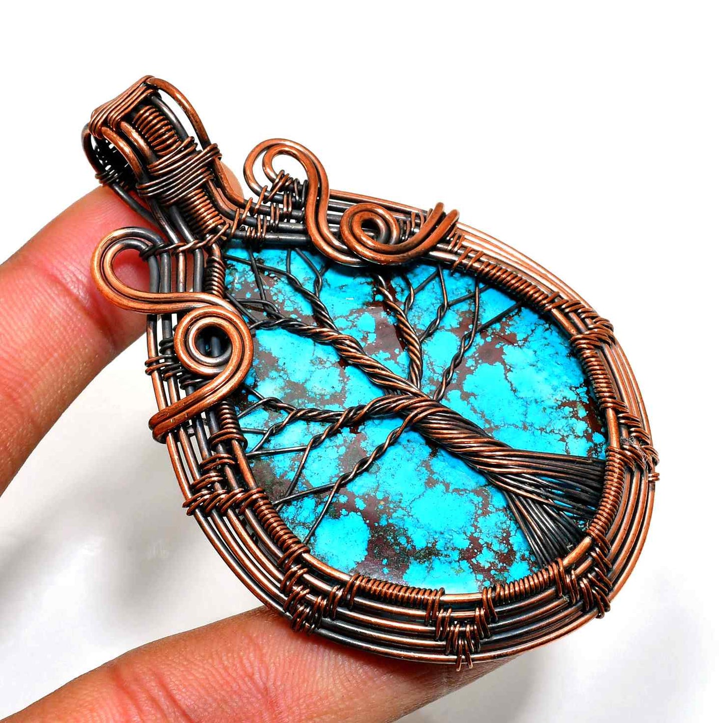Serenity Grove – Turquoise & Copper Tree Pendant