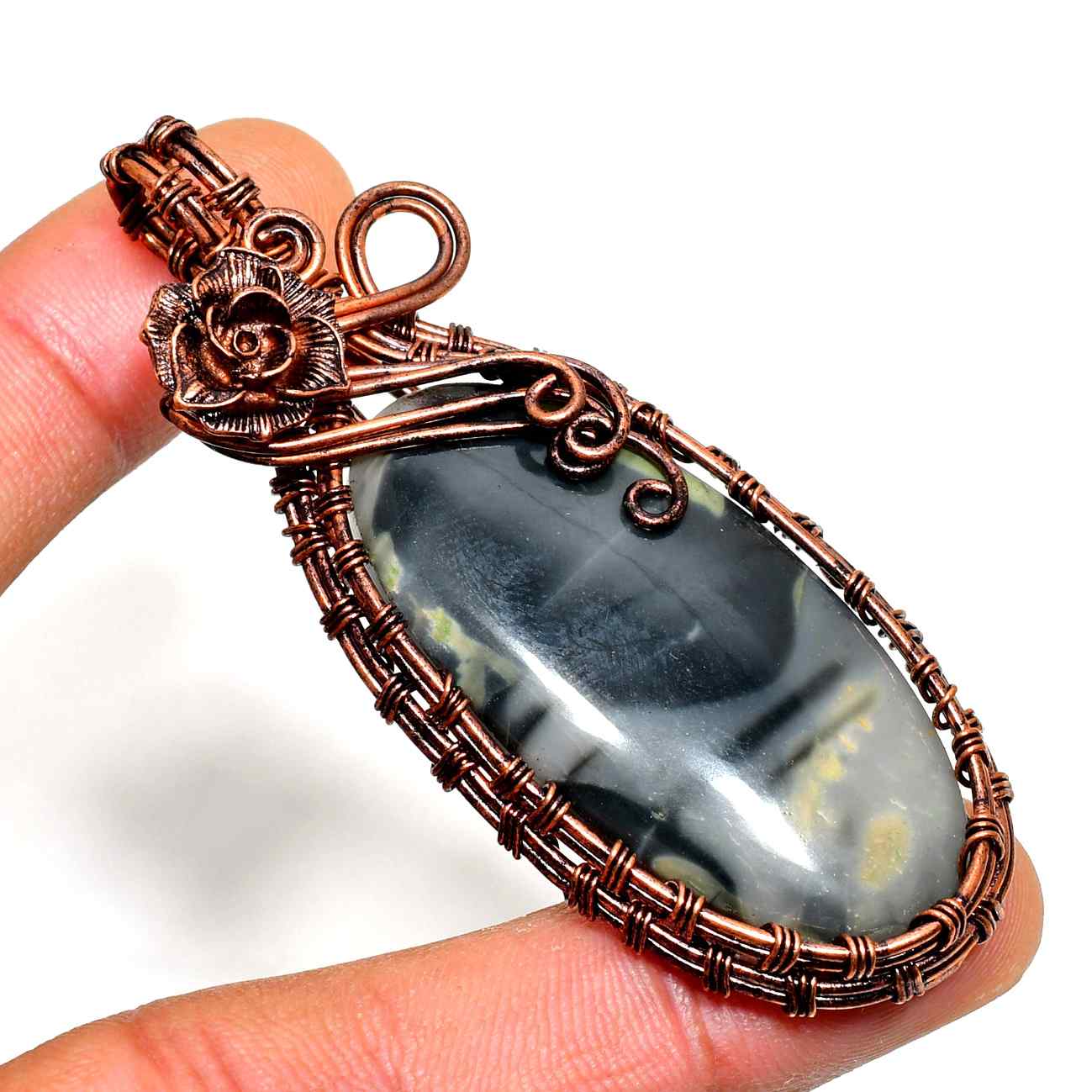 Luna’s Harmony – Oxidized Copper & Stone Pendant