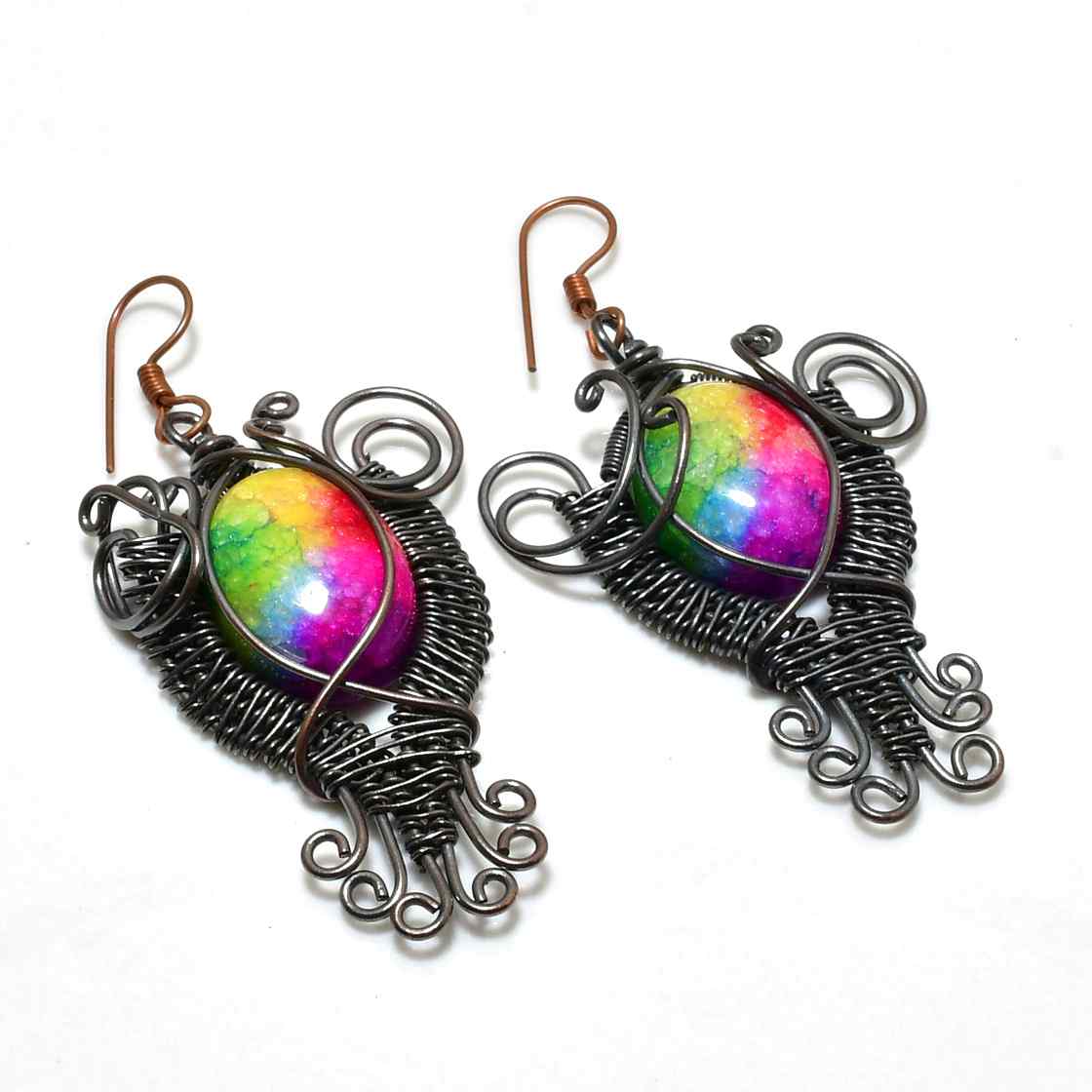 Prism Embrace – Rainbow Stone Wire Earrings