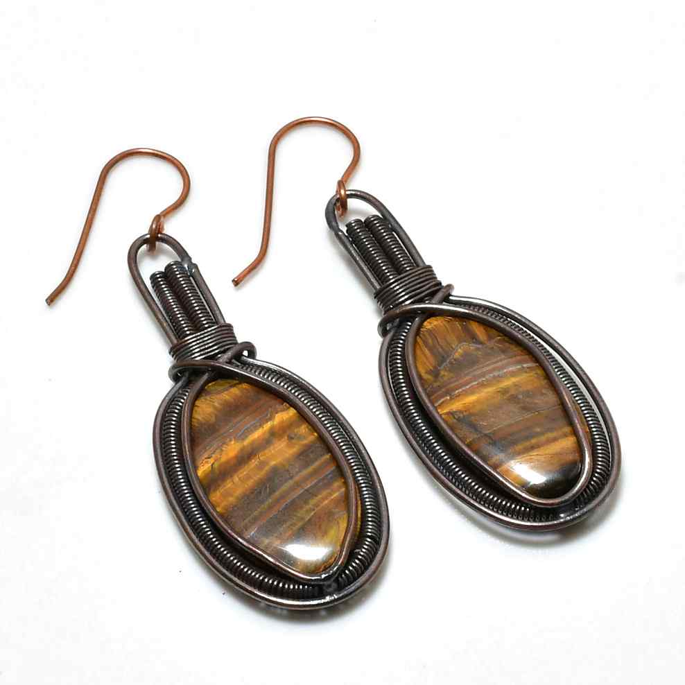 Ember Shield – Tiger’s Eye Copper Earrings