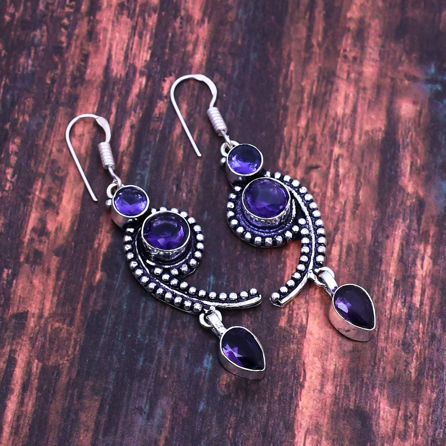 Mystic Halo – Amethyst & Silver Earrings