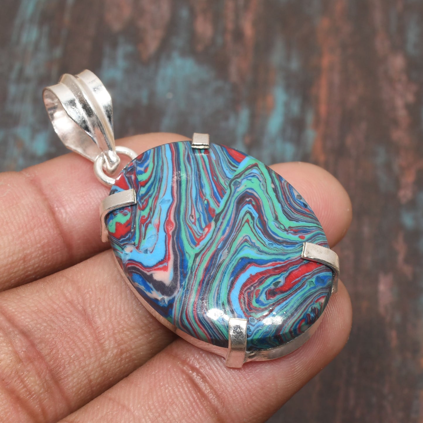 Spectrum Drift – Variegated Stone Sterling Silver Pendant