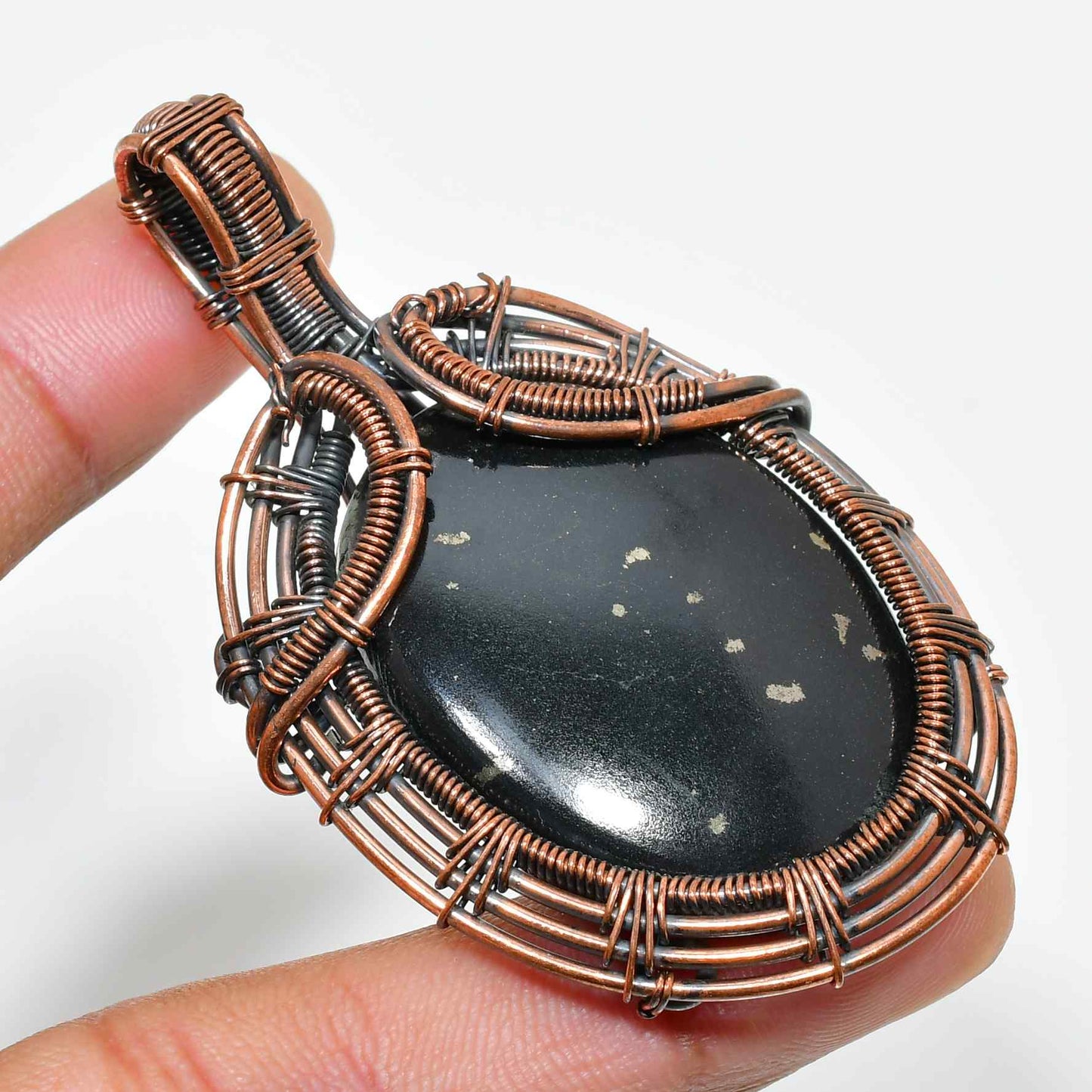 Obsidian Guardian – Copper Wrapped Pendant