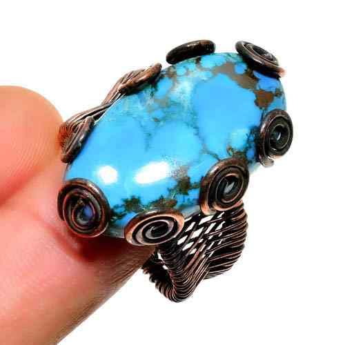 Turquoise Whisper – Antique Copper Wire Ring