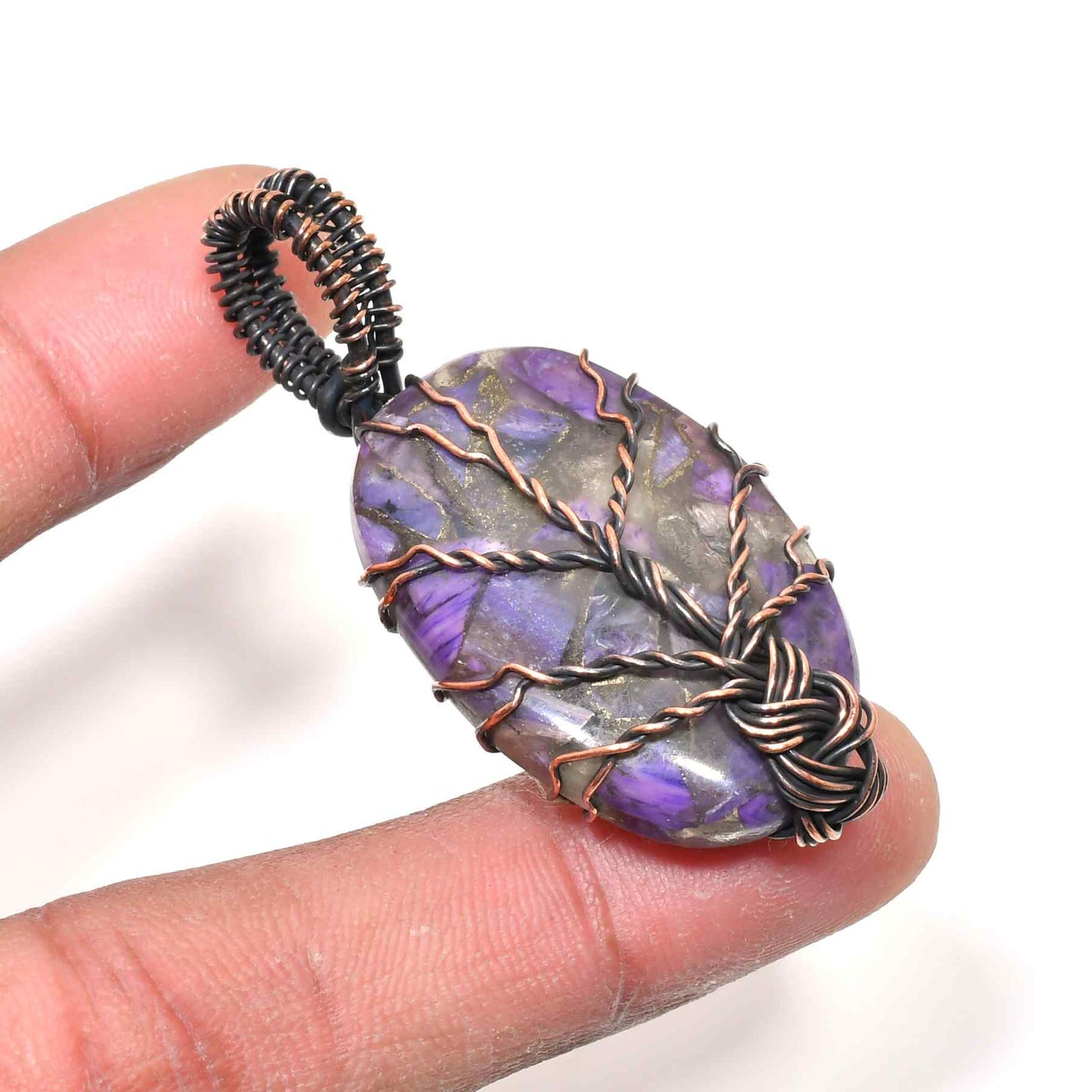 Ezra’s Veil – Oxidized Copper Amethyst Pendant