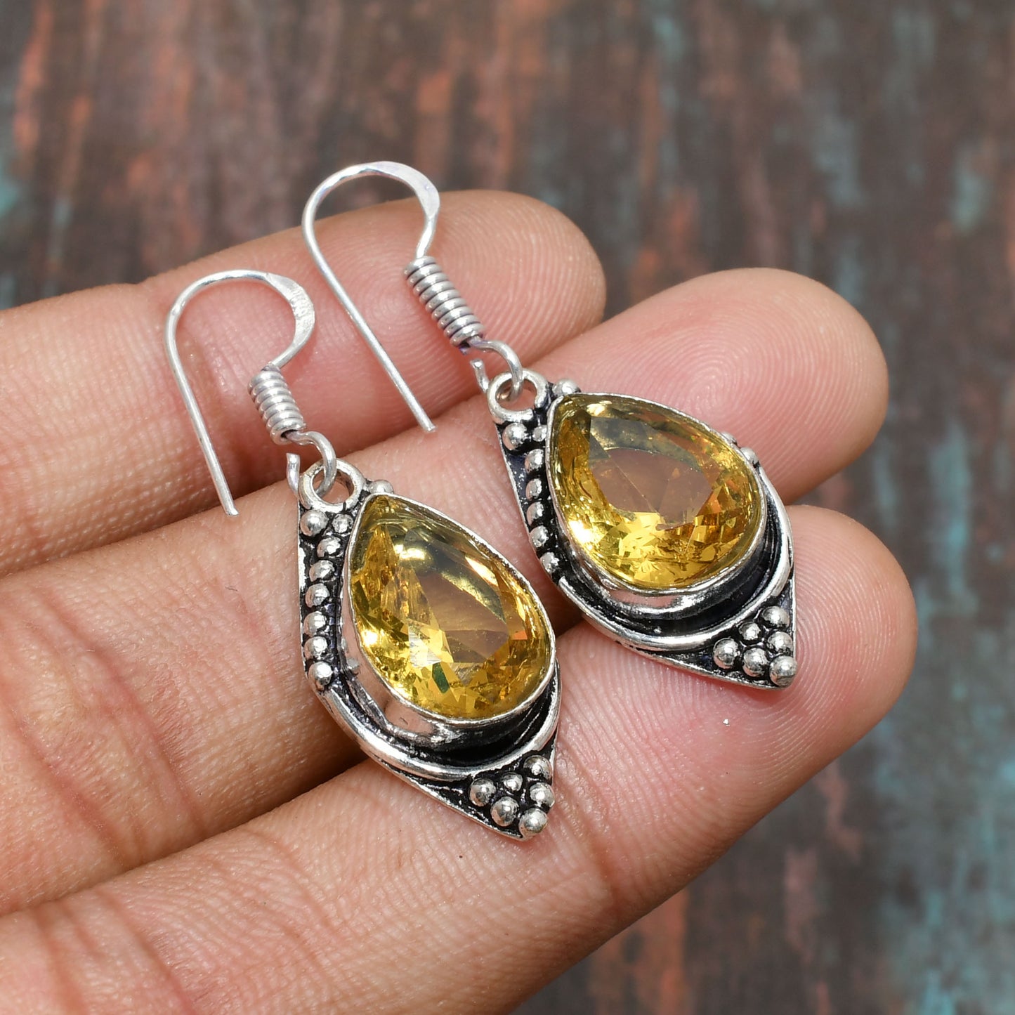 Solar Embrace – Sterling Silver Citrine Teardrop Earrings