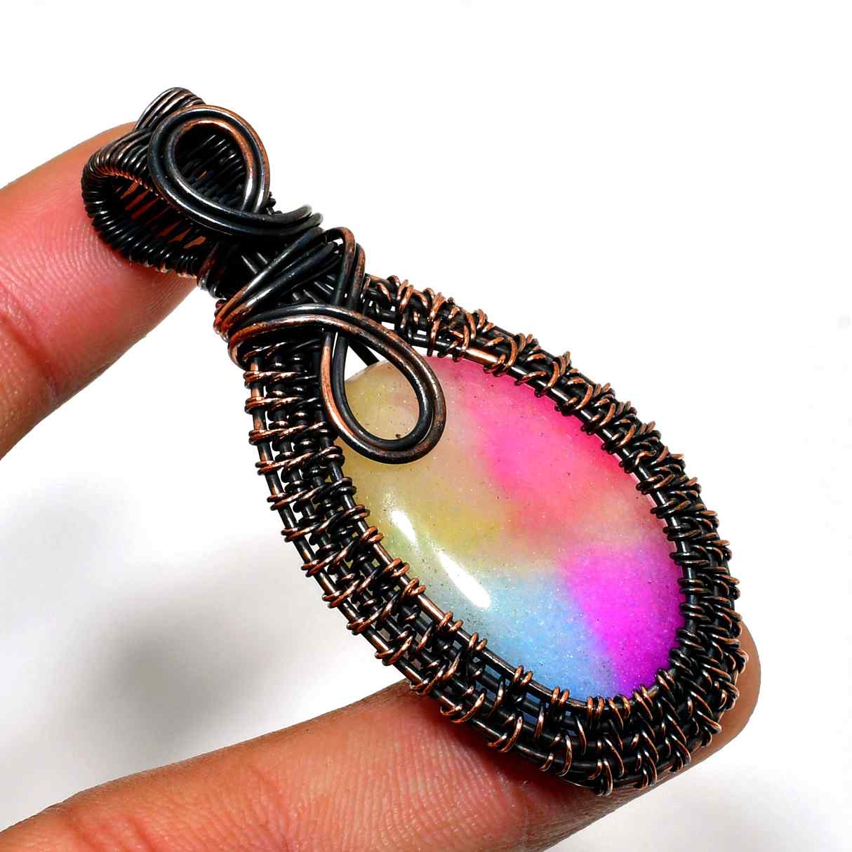 Rainbow Radiance – Aura Quartz Copper Pendant