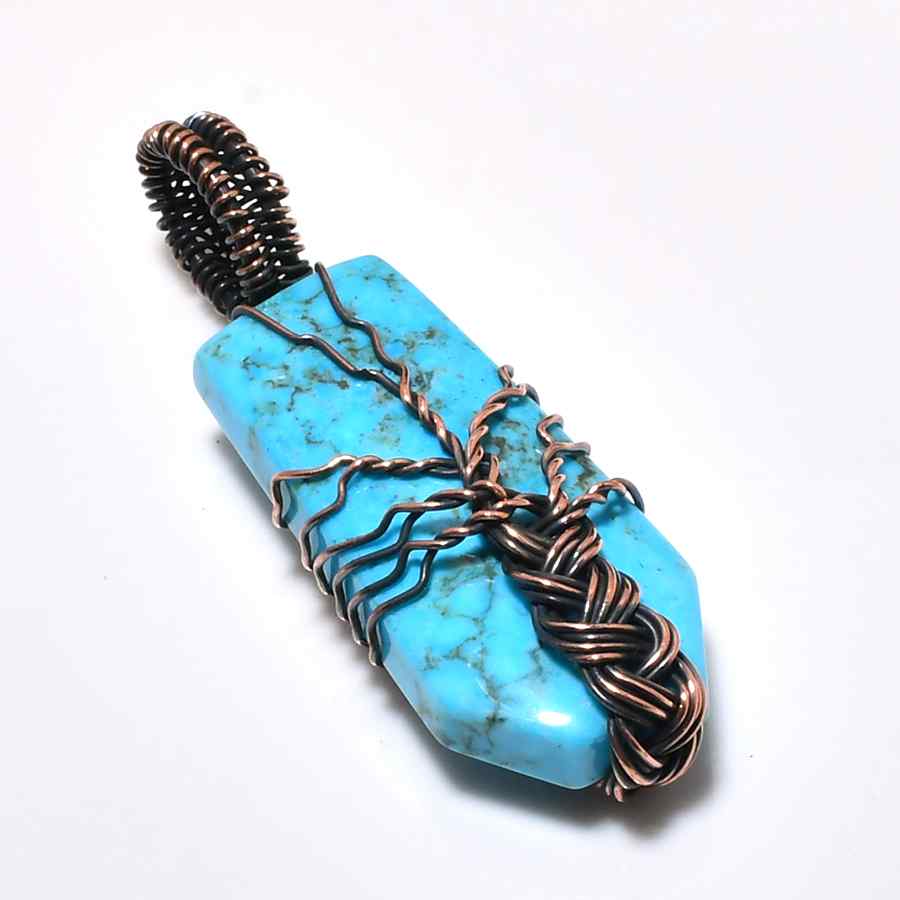 Aqua Harmony – Turquoise & Copper Wire Pendant