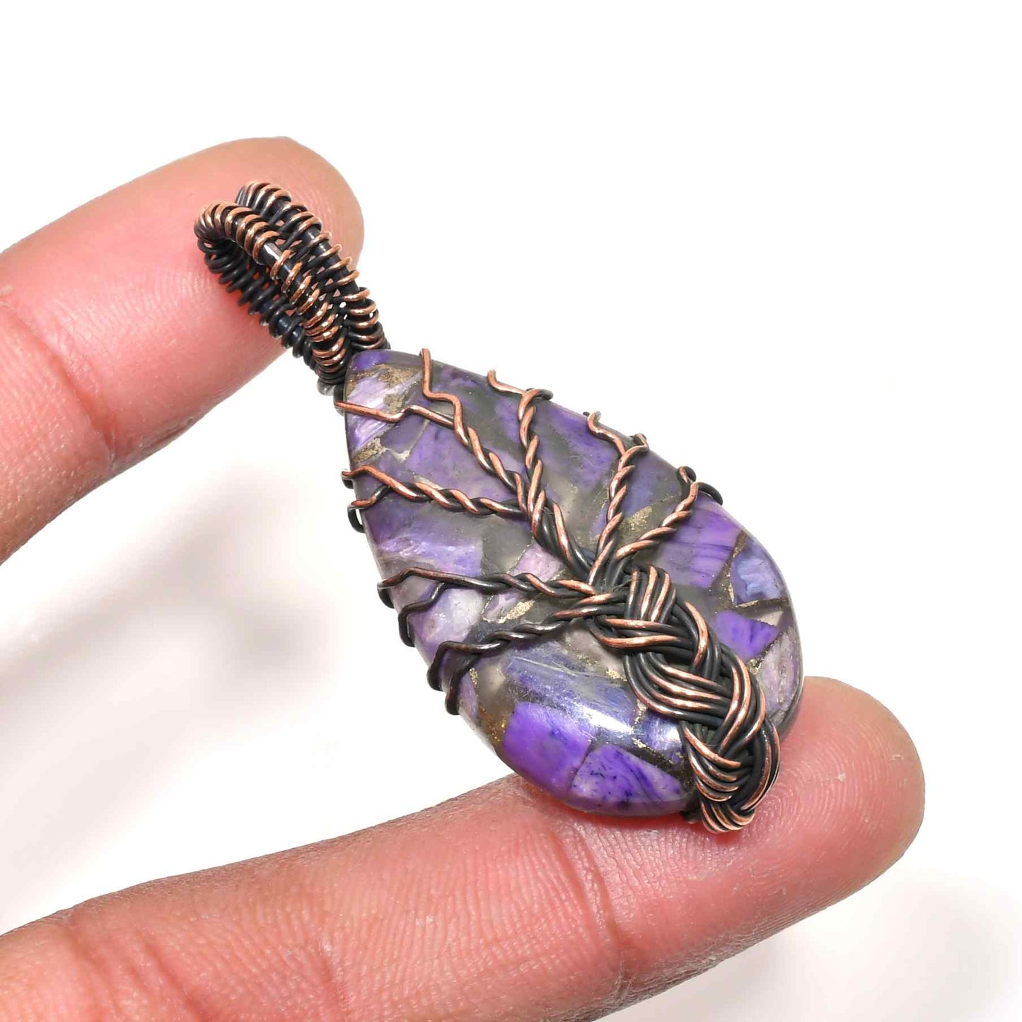 Ezra’s Veil – Amethyst & Copper Wire Pendant