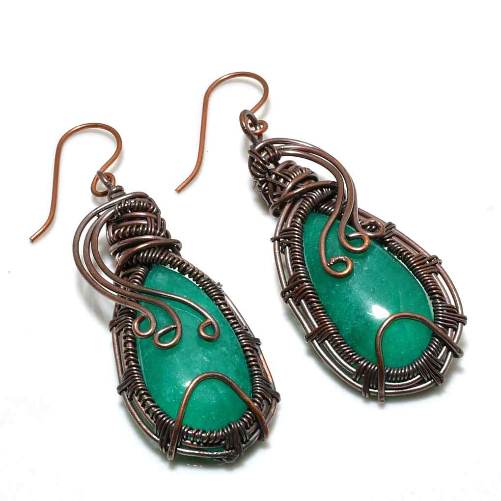Verdant Harmony – Green Aventurine Copper Earrings