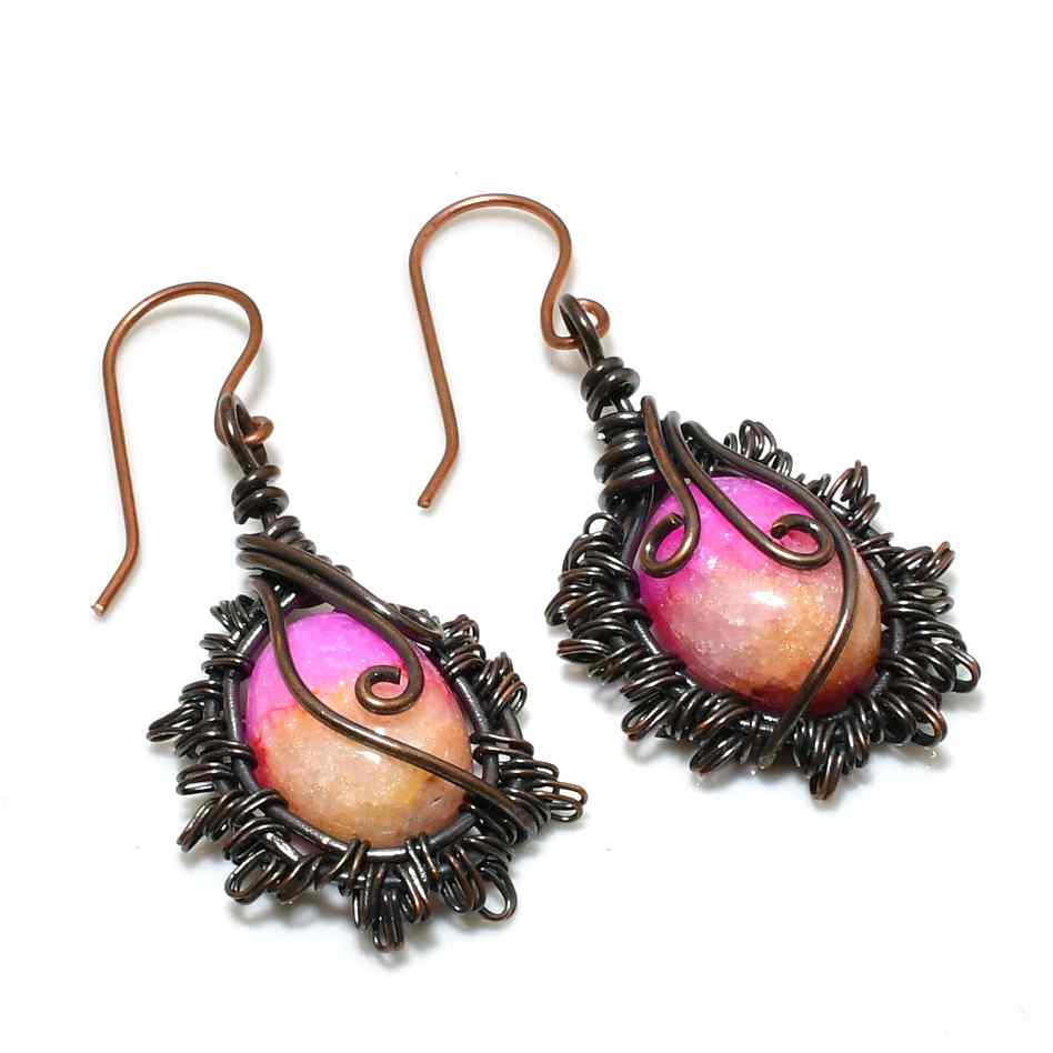 Ember Glow – Pink & Orange Copper Gemstone Earrings