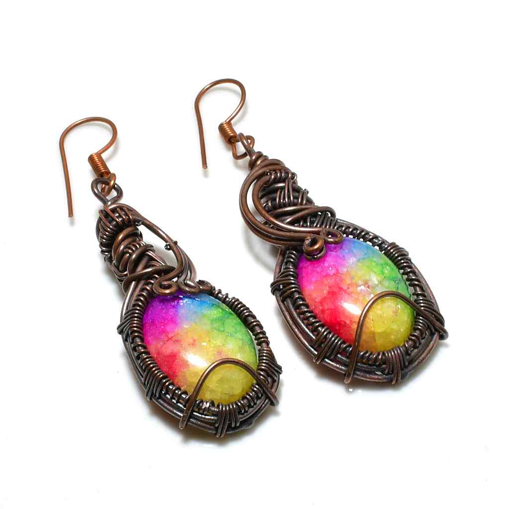 Rainbow Reverie – Copper Wrapped Aura Earrings