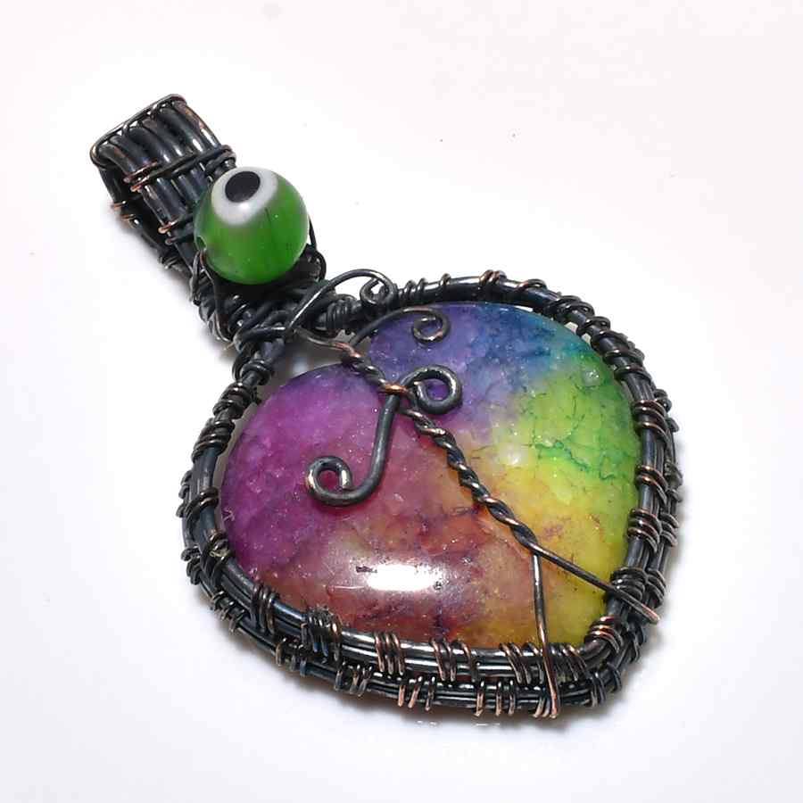 Prismatic Heart – Rainbow Calcite Wire-Wrap Pendant