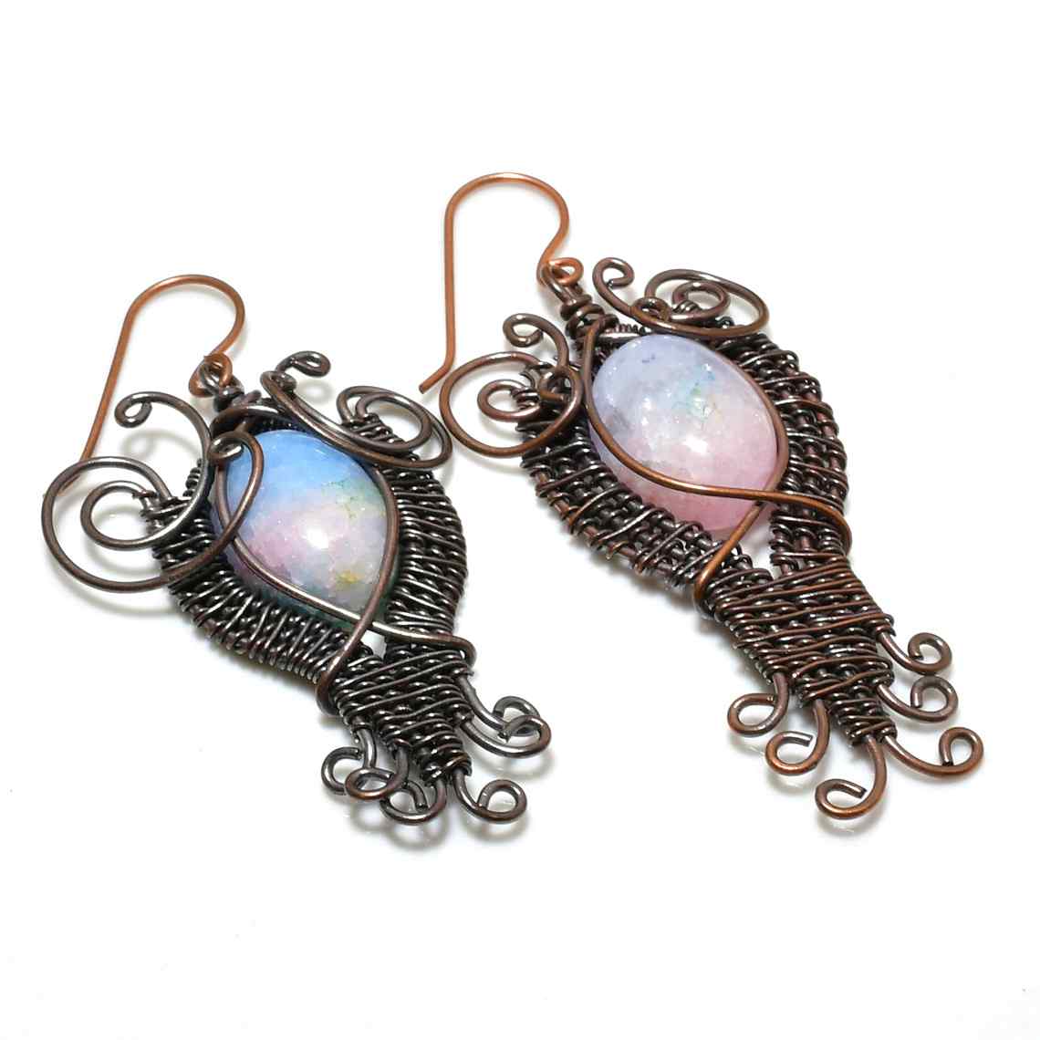 Ethereal Muse – Opal & Dark Copper Earrings