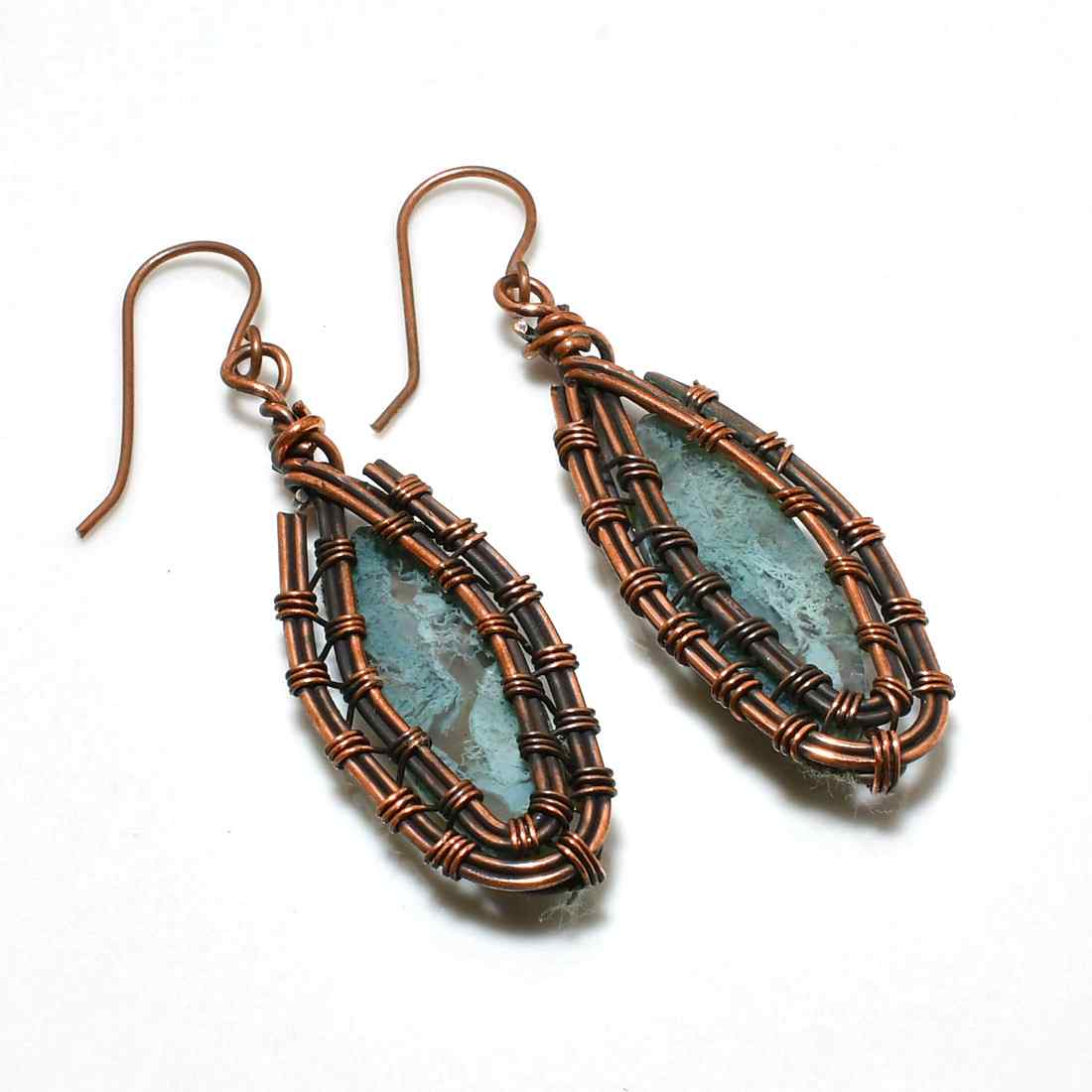 Serene Tide – Copper-Wrapped Aquamarine Earrings