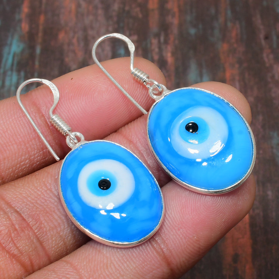 Azure Aegis – Glass Evil Eye Earrings