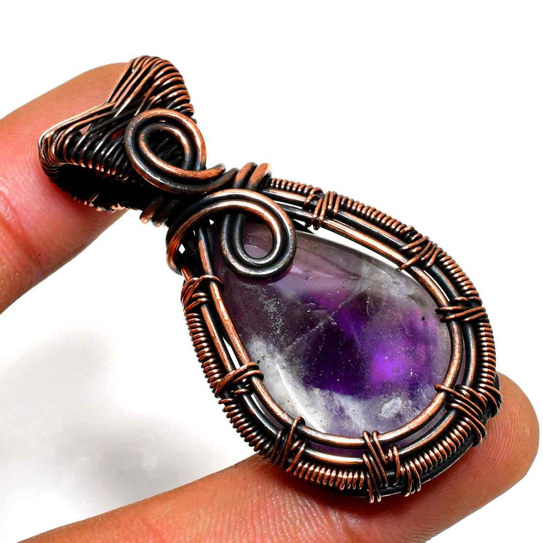 Ezra’s Veil – Oxidized Copper & Amethyst Pendant