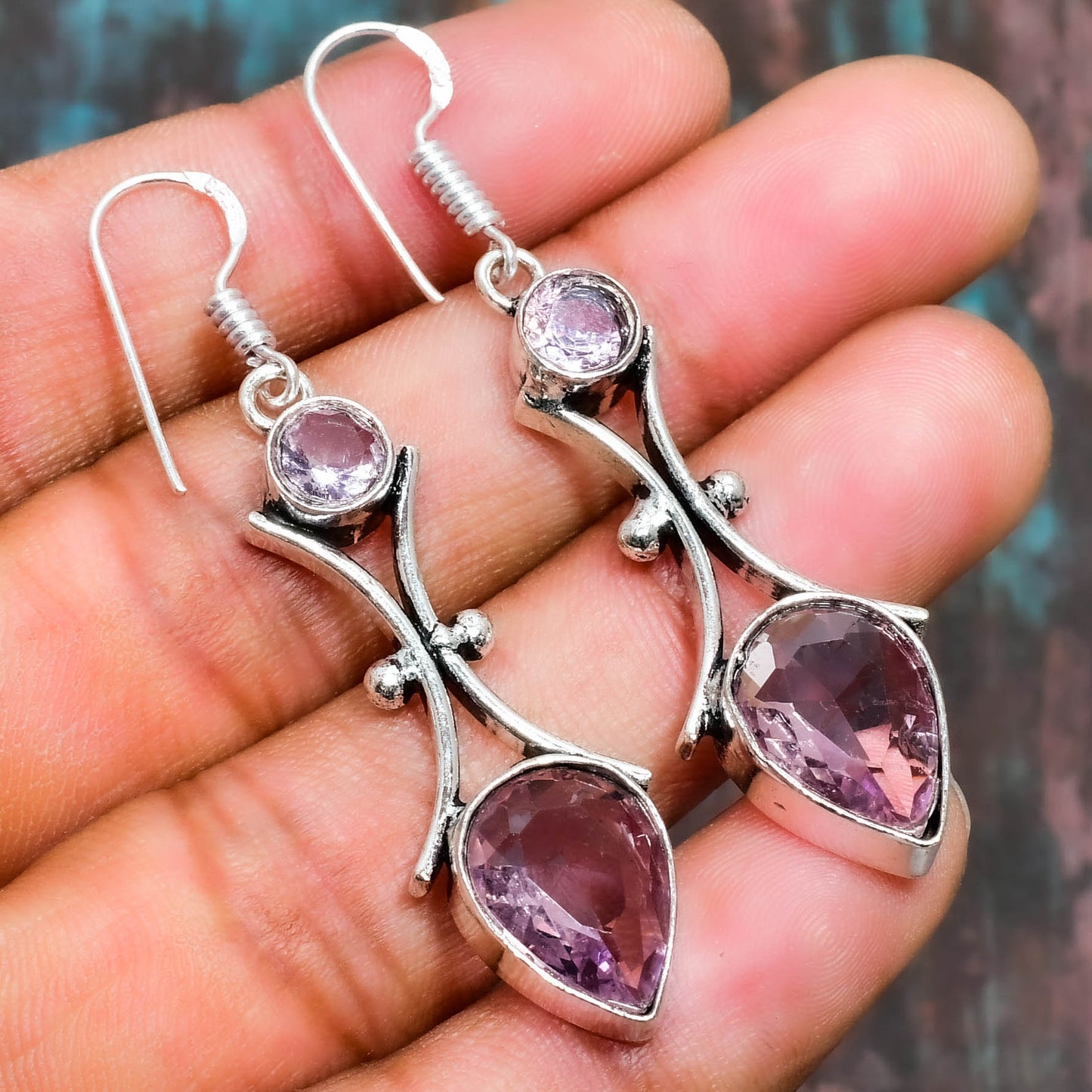 Aurora’s Bloom – Sterling Silver Amethyst Earrings