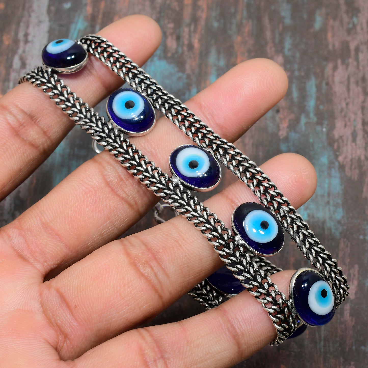 Azure Aegis – Sterling Silver Evil Eye Bracelet